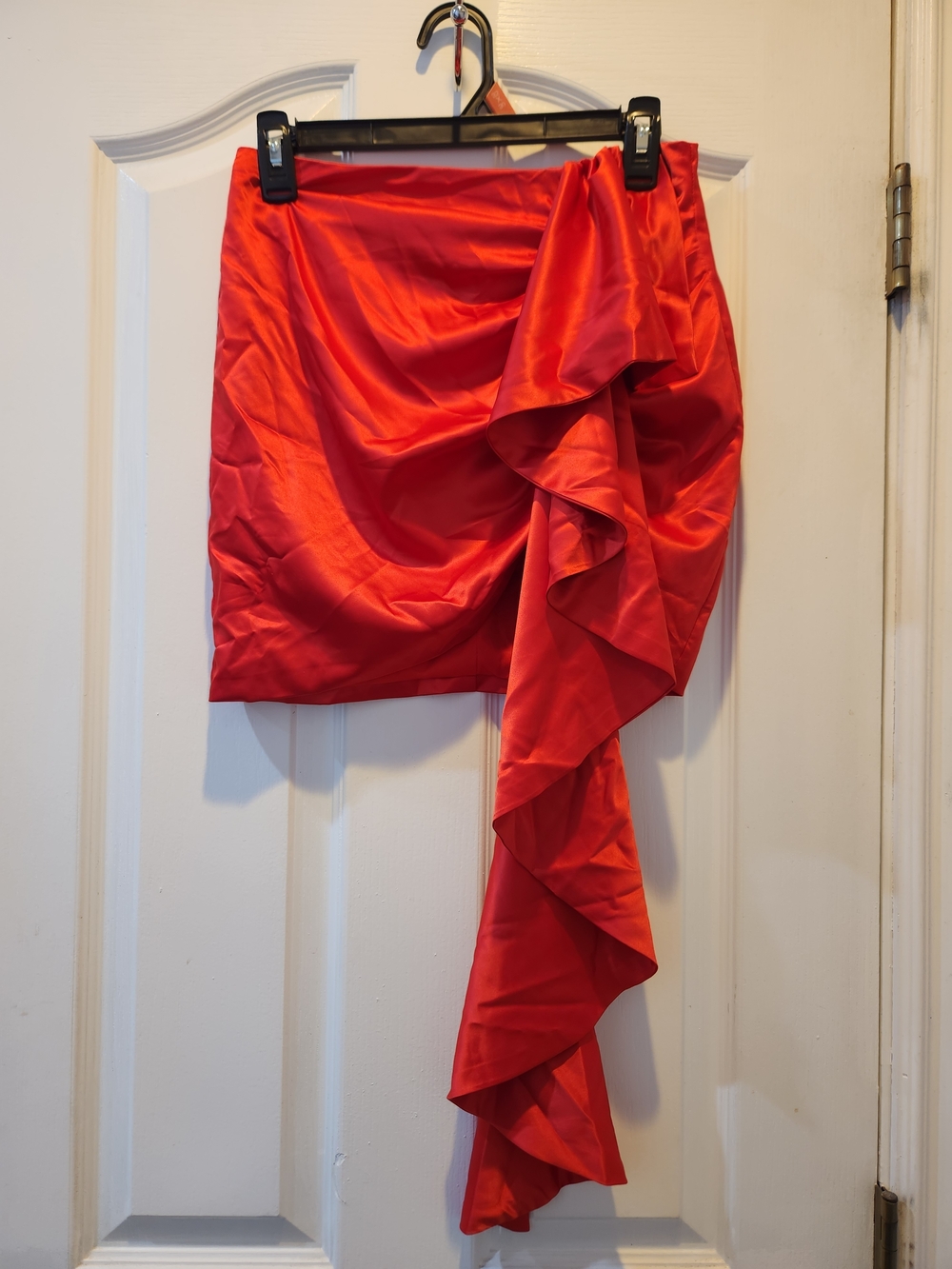 Windsor Red Satin Asymmetrical Ruffle Mini Skirt